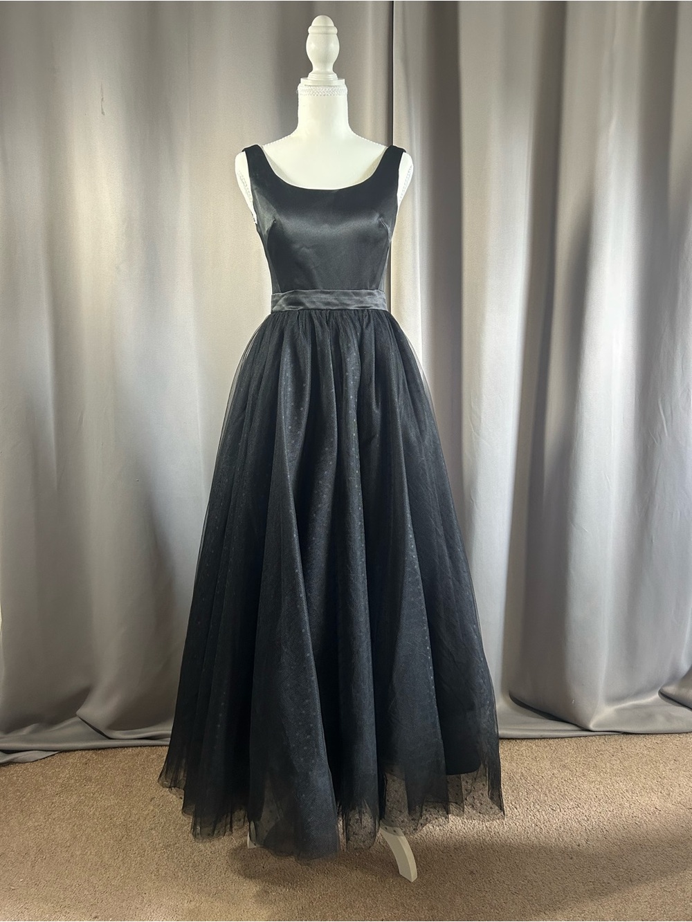 Classic Black Satin & Tulle Evening Gown